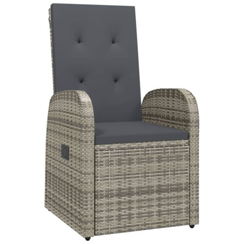 9-Piece Garden Dining Set with Cushions Grey Poly Rattan Wicker Outdoor Patio Furniture - Image 5