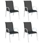 Stackable Garden Chairs 4pcs Steel Textilene Black