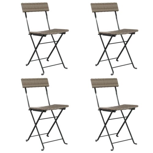 Folding Bistro Chairs 4pcs Grey Poly Rattan Steel