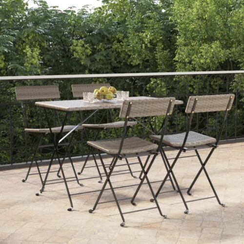 Folding Bistro Chairs 4pcs Grey Poly Rattan Steel - Image 2