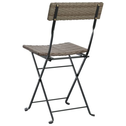 Folding Bistro Chairs 4pcs Grey Poly Rattan Steel - Image 7