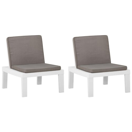 Garden Lounge Chairs with Cushions 2pcs Plastic White