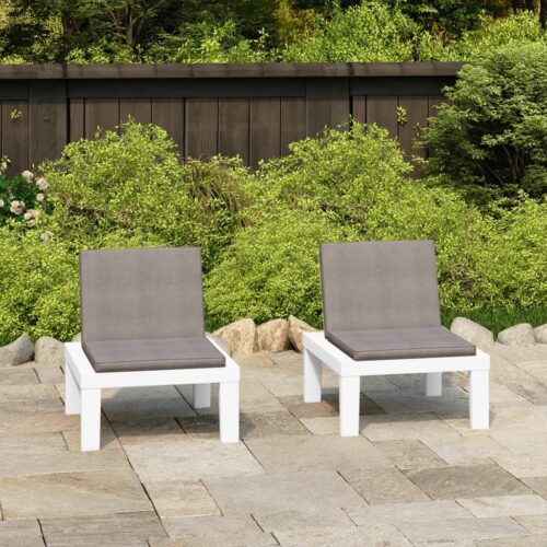 Garden Lounge Chairs with Cushions 2pcs Plastic White - Image 2