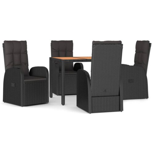 5-Piece Garden Dining Set with Cushions Grey Poly Rattan Wicker Outdoor Patio Furniture