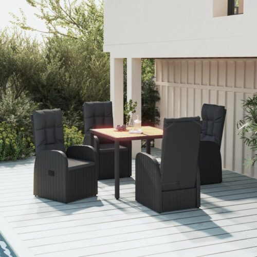 5-Piece Garden Dining Set with Cushions Grey Poly Rattan Wicker Outdoor Patio Furniture - Image 2