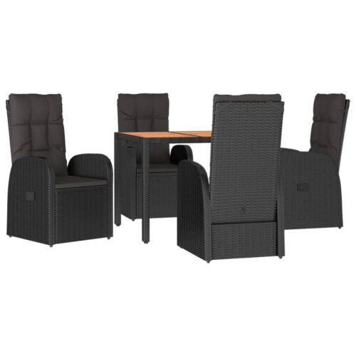 5-Piece Garden Dining Set with Cushions Grey Poly Rattan Wicker Outdoor Patio Furniture - Image 3