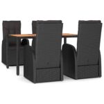 5-Piece Garden Dining Set with Cushions Black Poly Rattan Wicker Outdoor Patio Furniture
