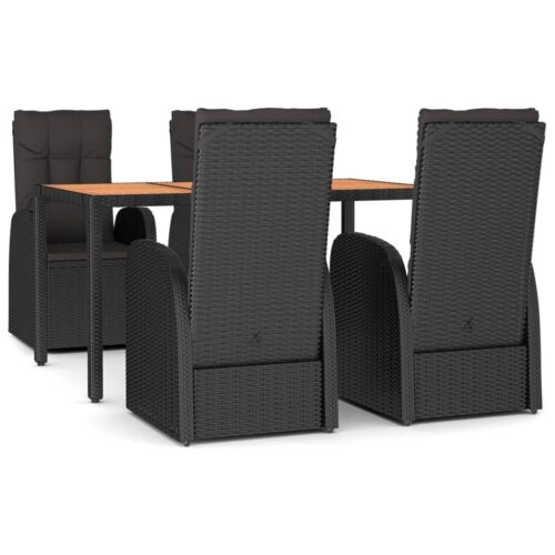 5-Piece Garden Dining Set with Cushions Black Poly Rattan Wicker Outdoor Patio Furniture