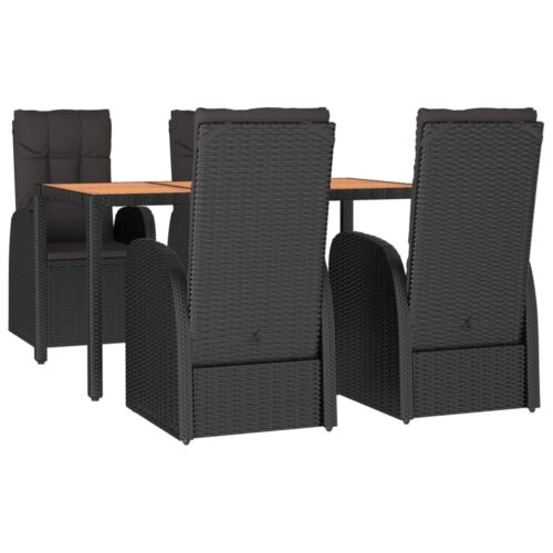 5-Piece Garden Dining Set with Cushions Black Poly Rattan Wicker Outdoor Patio Furniture - Image 3