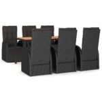7-Piece Garden Dining Set with Cushions Black Poly Rattan Wicker Outdoor Patio Furniture
