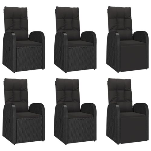 7-Piece Garden Dining Set with Cushions Black Poly Rattan Wicker Outdoor Patio Furniture - Image 4