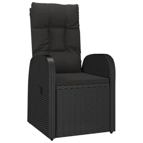 7-Piece Garden Dining Set with Cushions Black Poly Rattan Wicker Outdoor Patio Furniture - Image 5