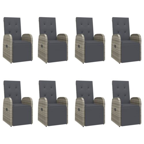 9-Piece Garden Dining Set with Cushions Grey Poly Rattan Wicker Outdoor Patio Furniture - Image 4