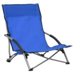 Folding Beach Chairs 2pcs Blue Fabric