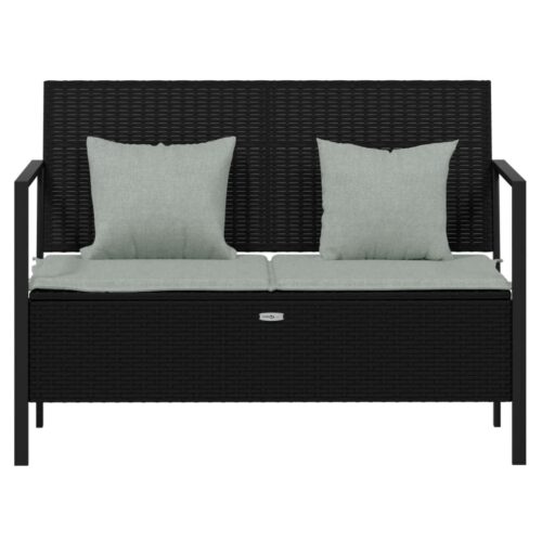 2-Seater Garden Bench with Cushions Black Poly Rattan - Image 3