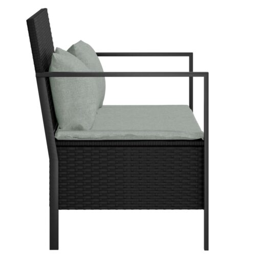 2-Seater Garden Bench with Cushions Black Poly Rattan - Image 4