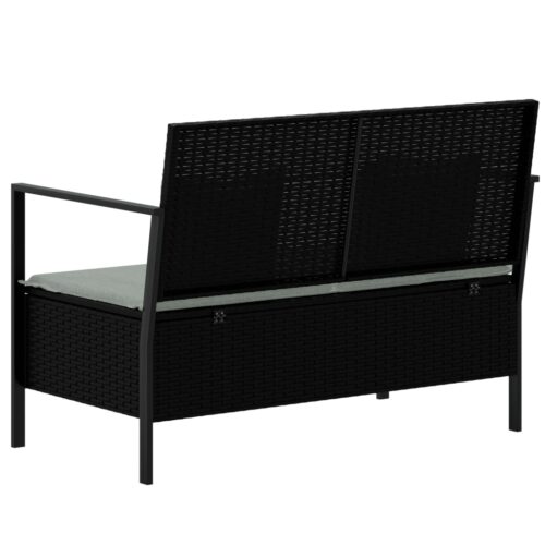 2-Seater Garden Bench with Cushions Black Poly Rattan - Image 5