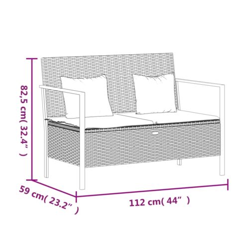 2-Seater Garden Bench with Cushions Black Poly Rattan - Image 9