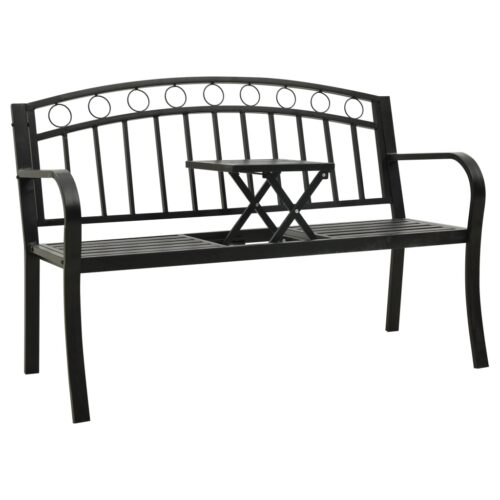 Garden Bench with Table Black 120cm Steel - Image 2