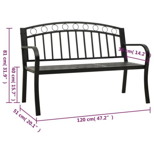 Garden Bench with Table Black 120cm Steel - Image 7