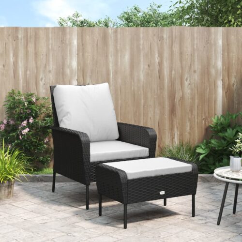Garden Chair with Footstool Black Poly Rattan - Image 2