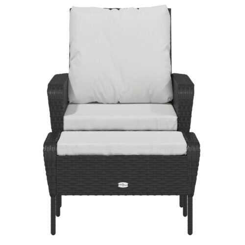 Garden Chair with Footstool Black Poly Rattan - Image 3