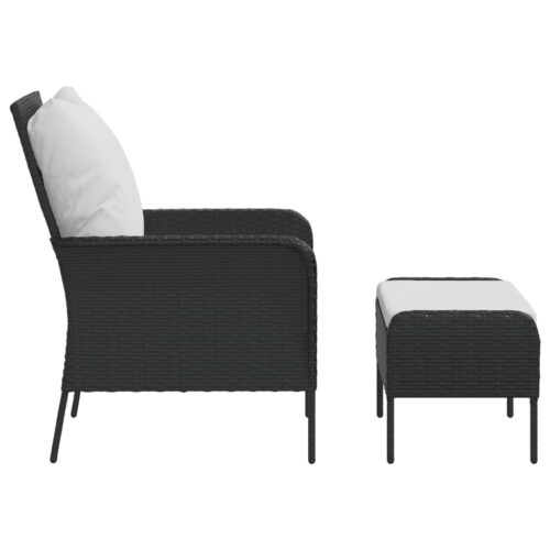 Garden Chair with Footstool Black Poly Rattan - Image 4
