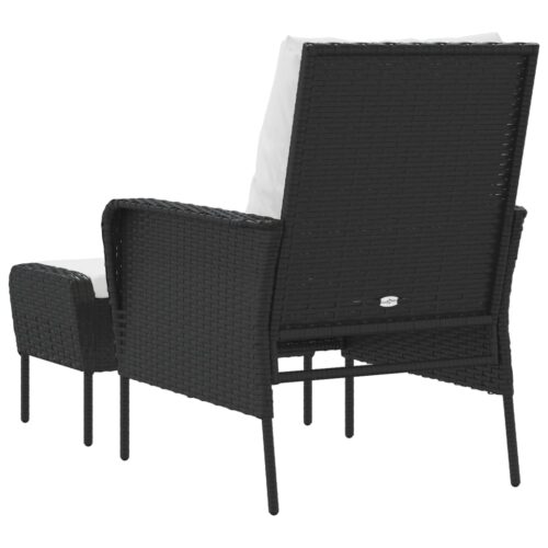Garden Chair with Footstool Black Poly Rattan - Image 5