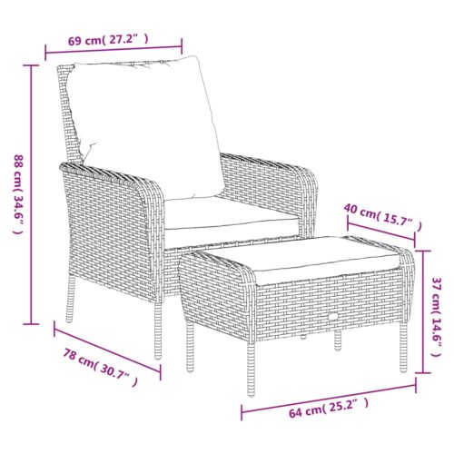 Garden Chair with Footstool Black Poly Rattan - Image 11