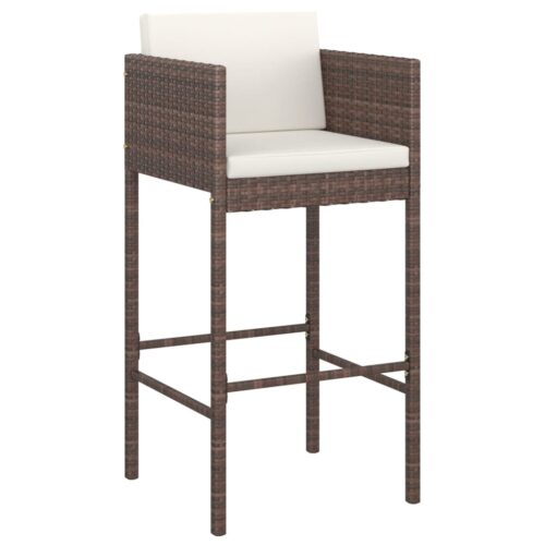 Bar Stools 2pcs with Cushions Brown Poly Rattan
