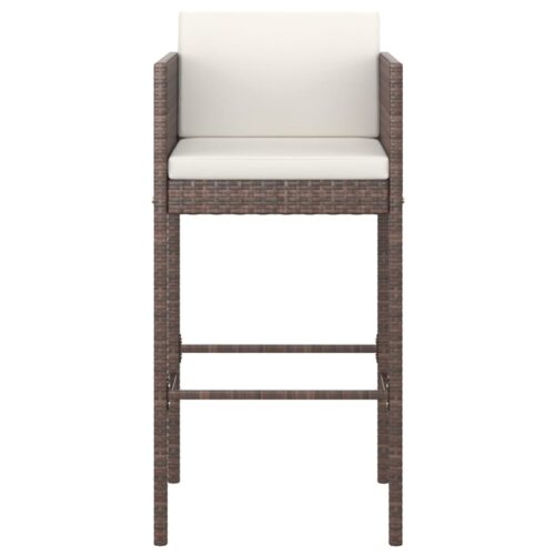 Bar Stools 2pcs with Cushions Brown Poly Rattan - Image 5