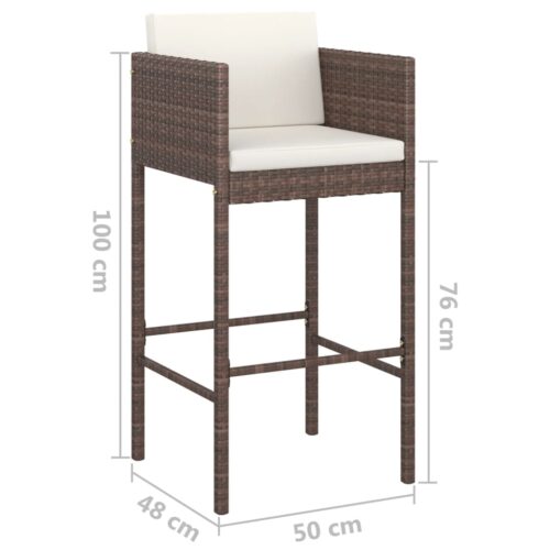 Bar Stools 2pcs with Cushions Brown Poly Rattan - Image 8