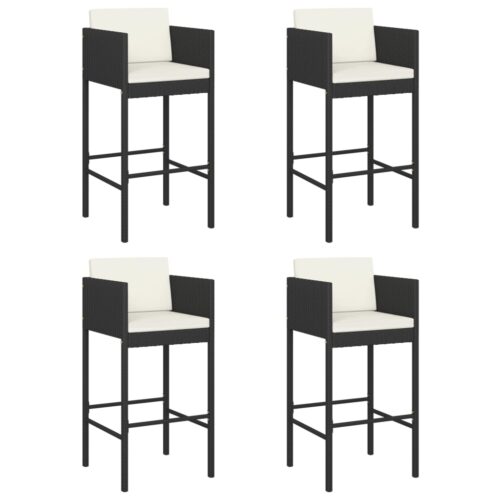 Bar Stools 4pcs with Cushions Black Poly Rattan - Image 2