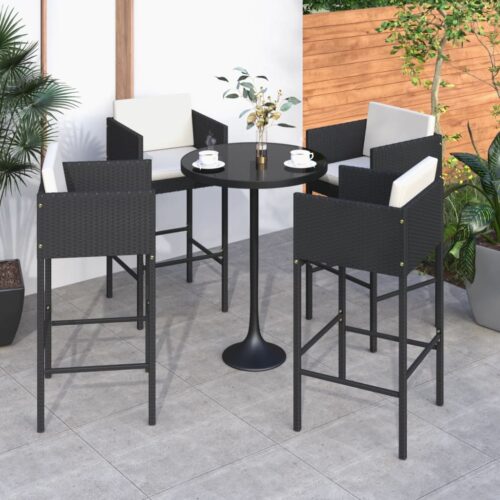 Bar Stools 4pcs with Cushions Black Poly Rattan - Image 3
