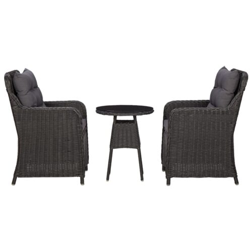 Garden Chairs 2pcs with Tea Table Poly Rattan Black