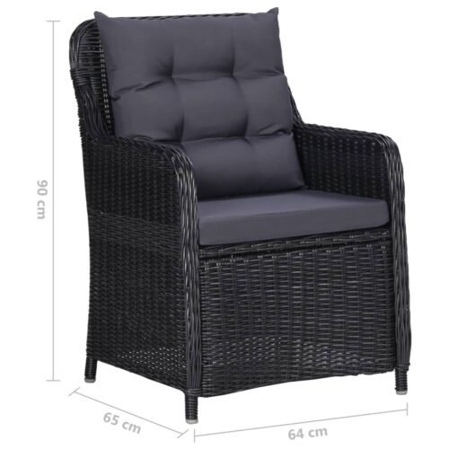 Garden Chairs 2pcs with Tea Table Poly Rattan Black - Image 10