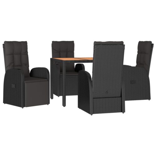 5-Piece Garden Dining Set with Cushions Black Poly Rattan Wicker Outdoor Patio Furniture - Image 3