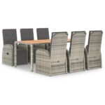 7-Piece Garden Dining Set with Cushions Grey Poly Rattan Wicker Outdoor Patio Furniture
