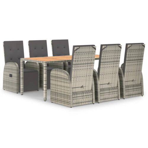 7-Piece Garden Dining Set with Cushions Grey Poly Rattan Wicker Outdoor Patio Furniture