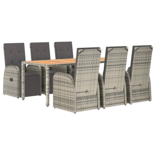 7-Piece Garden Dining Set with Cushions Grey Poly Rattan Wicker Outdoor Patio Furniture - Image 3