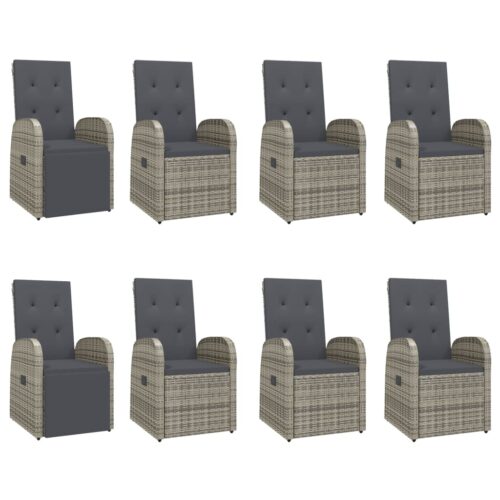 9-Piece Garden Dining Set with Cushions Grey Poly Rattan Wicker Outdoor Patio Furniture - Image 4