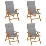 Reclining Garden Chairs with Cushions 4pcs Solid Wood Teak