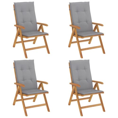 Reclining Garden Chairs with Cushions 4pcs Solid Wood Teak