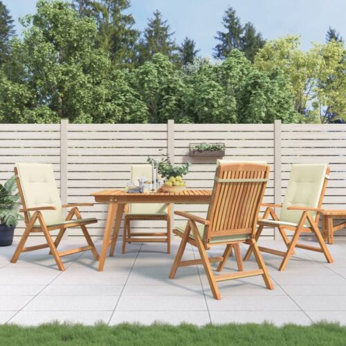 Reclining Garden Chairs with Cushions 4pcs Solid Wood Teak - Image 2
