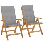 Reclining Garden Chairs with Cushions 2pcs Solid Wood Teak