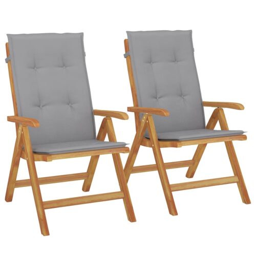 Reclining Garden Chairs with Cushions 2pcs Solid Wood Teak