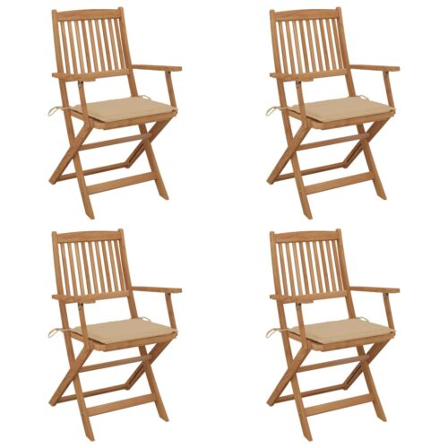 4x Outdoor Folding Chairs Cushions Set Garden Patio Dining Seater Solid Acacia - Image 2
