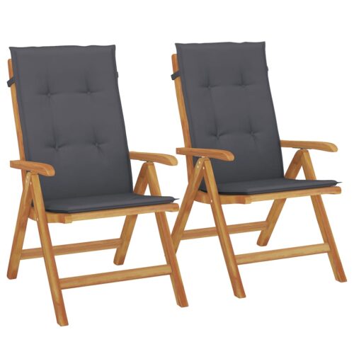 Reclining Garden Chairs with Cushions 2pcs Solid Wood Teak