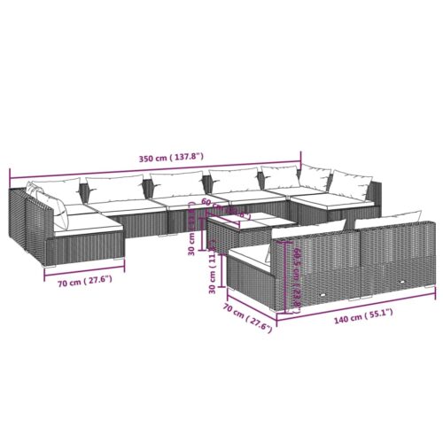 10-Piece Garden Lounge Set with Cushions Black Poly Rattan Wicker Outdoor Patio Furniture - Image 9