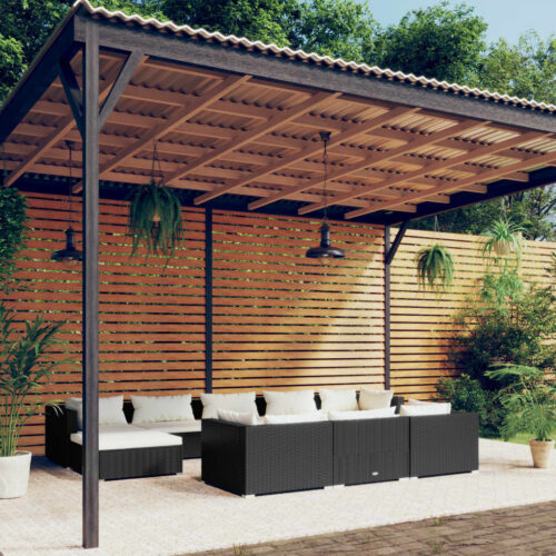 10-Piece Garden Lounge Set with Cushions Black Poly Rattan Wicker Outdoor Patio Furniture - Image 2